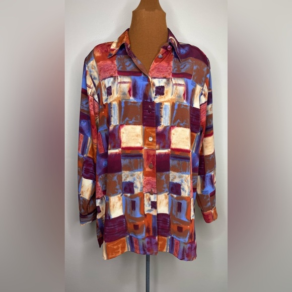 Vintage Beverly Rose USA Women's Blouse Button Up Long Sleeve Oversized-Large - Picture 1 of 6